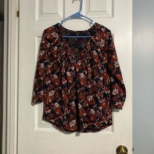 Lucky Brand Women's Floral Blouse - Red and White